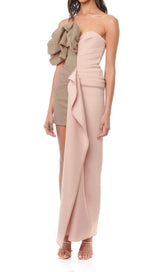 RUCHED STRAPLESS SPLICING MIDI DRESS styleofcb