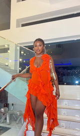 PLUNGING NECKLINE RUFFLE DRESS IN RED styleofcb