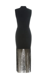 SLEEVELESS HOLLOWED OUT FRINGE DRESS IN BLACK styleofcb