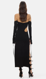 STRAPLESS STRAPPY SLIT DRESS IN BLACK DREESES styleofcb