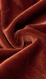 BROWN VELVET DRAWSTRING HIP WRAP MIDI DRESS styleofcb