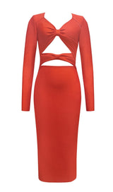 LONG SLEEVES CUT OUT MIDI DRESS IN RED Dresses styleofcb