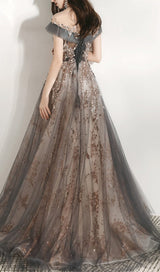 MESH HEAVY RHINESTONE COURT MAXI DRESS IN GREY styleofcb