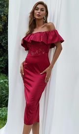 OFF SHOULDER LACE MIDI DRESS DRESSES styleofcb