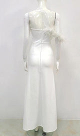 FEATHER STRAPLESS MAXI DRESS IN WHITE Dresses styleofcb