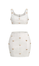 LEATHER BUTTON TWO PIECES SUIT IN WHITE styleofcb