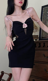 DIAMOND FLOWER SLEEVELESS SUSPENDER MINI DRESS IN BLACK styleofcb