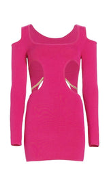 LONG SLEEVES CUT OUT MINI DRESS IN PINK Dresses styleofcb
