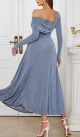 GREY-BLUE OFF SHOULDER MIDI DRESS styleofcb