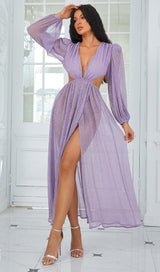 LONG SLEEVE V NECK MAXI DRESS IN PURPLE Dresses styleofcb