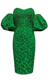 JACQUARD BODYCON MINI DRESS IN GREEN Dresses styleofcb