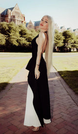 BANDAGE HALTER IRREGULAR MAXI DRESS IN BLACK AND WHITE styleofcb