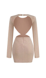 LONG-SLEEVE CREW NECK GLITTER MINI DRESS IN MAHOGANY WOOD styleofcb