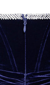 ODETTE NAVY VELVET OFF SHOULDER CORSET DRESS WITH CRYSTAL TRIM Dresses styleofcb