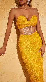 JACQUARD STRAPLESS MIDI DRESS IN YELLOW Dresses styleofcb