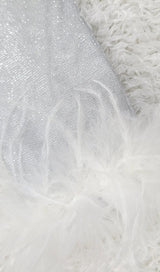 LONG SLEEVE SEQUIN FEATHER MINI DRESS IN SILVER styleofcb