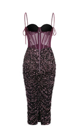SEQUIN CORSET MIDI DRESS IN WINE styleofcb