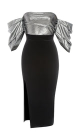 OFF THE SHOULDER MIDI DRESS IN BLACK Dresses styleofcb