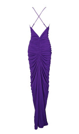 FLOWER-EMBELLISHED PLUNGE MAXI DRESS IN AMETHYST DRESS STYLE OF CB
