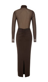 MESH LONG SLEEVE MAXI DRESS IN COFFEE styleofcb