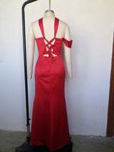 HALTER BODYCON MAXI DRESS IN RED styleofcb