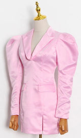 V-NECK ONE BUTTON LONGS SLEEVE MINI SUIT DRESS IN PINK styleofcb