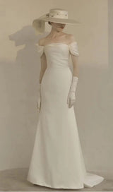 ONE-LINE SHOULDER AND WAISTED FISHTAIL DRESS IN WHITE styleofcb