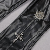 CRYSTAL EMBELLISHMENTS LEATHER TWO PIECE SUIT IN BLACK styleofcb