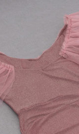 V-NECK LOTUS LEAF YARN EDGE SLIM SLIT DRESS IN PINK styleofcb