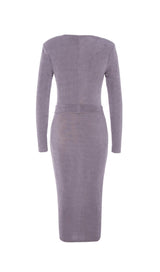 KNIT CUTOUT LONG SLEEVES MIDI DRESS IN PURPLE styleofcb
