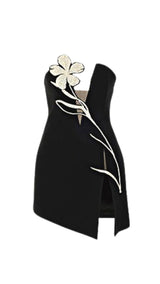 CRYSTAL FLOWER MINI DRESS IN BLACK Dresses styleofcb