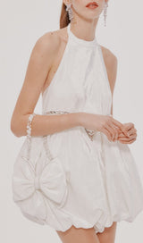 VELVET HALTERNECK MINI DRESS IN WHITE Dressers styleofcb