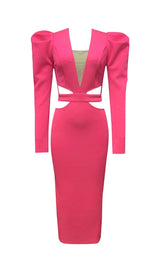 PHOSPHOR V-NECK WAIST CUT OUT MIDI DRESS styleofcb