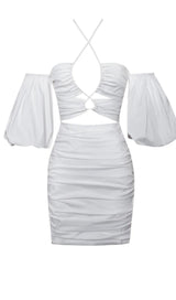 BUBBLE SLEEVE MINI DRESS IN WHITE Dresses styleofcb