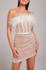STRAPLESS SEQUIN FEATHER MINI DRESS Dresses styleofcb
