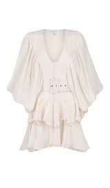 PLUNGED DRAPED MINI DRESS Dresses styleofcb S WHITE