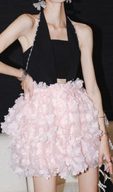 SLEEVELESS HALTER DRESS WITH PINK FLOWERS IN BLACK styleofcb