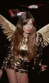 SPARKLING LONG SLEEVE MINI DRESS IN GOLD styleofcb