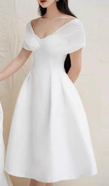 V NECK SLINKY MIDI DRESS styleofcb