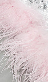 STRAPLESS SEQUIN FEATHER MIDI DRESS IN SILVER Dresses styleofcb