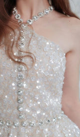 CRYSTAL HALTER MINI DRESS IN WHITE DRESS STYLE OF CB