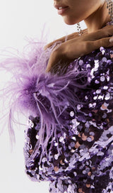 SEQUIN PATCHWORK PLUSH CUFF DRESS IN PURPLE styleofcb