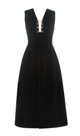 V NECK SLEEVELESS MIDI DRESS IN BLACK Dresses styleofcb