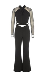 MESH STITCHED CROSS-TIE JUMPSUIT IN BLACK styleofcb