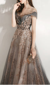 MESH HEAVY RHINESTONE COURT MAXI DRESS IN GREY styleofcb