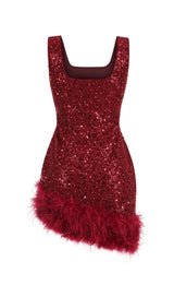 RED FEATHER SEQUIN DRESS styleofcb