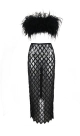 FEATHER SEQUIN TWO PIECE SET IN BLACK styleofcb