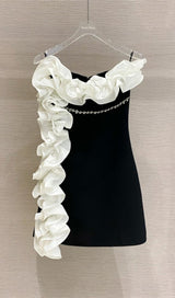 RUFFLE STRAPLESS BANDAGE MINI DRESS IN BLACK styleofcb