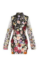 LONG SLEEVE MESH FLOWER MINI DRESS IN BLACK Dresses sis label