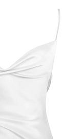 WHITE SATIN DRAPING MIDI DRESS Dresses styleofcb